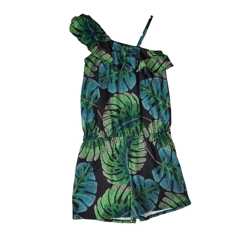 NEW The Children's Place Green Banana Leaf Tropical Asymmetrical Romper